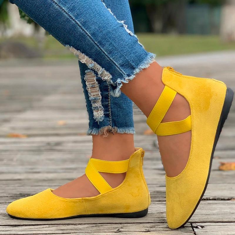 Women's Hollow Flock Flat Shoes Round Toe Shallow Thin Soft Sole Shoes Solid Color Casual Shoes Elegant Office Ladies Footwear