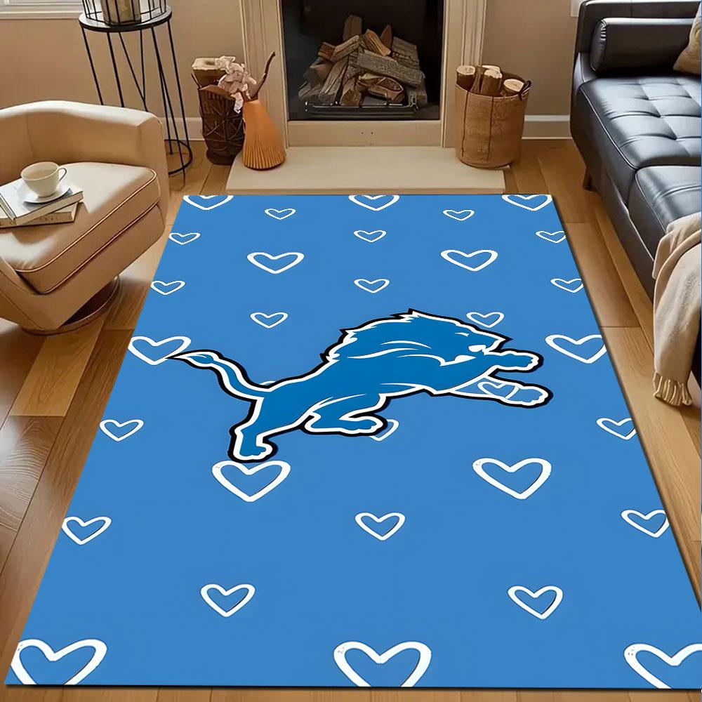 Blue Lion with Heart Pattern Background Patterned Carpet, Non Slip Mat Suitable for Living Room and Bedroom Sofas