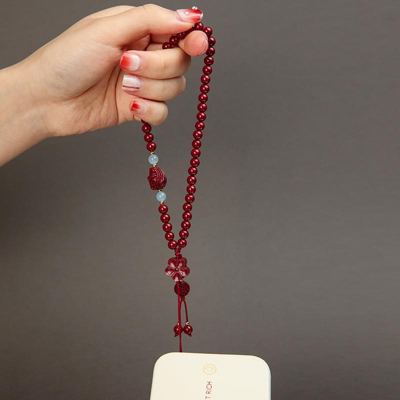 New Natural Cinnabar Wrist Phone Chain Pendant, Phone Case Accessory, Exquisite Wrist Strap for Women and Men