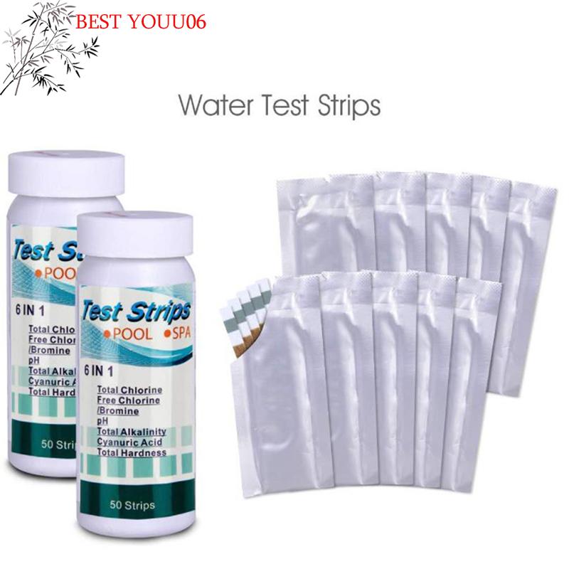 Hot 50 Pcs/Bottle 6 In 1 Multipurpose Chlorine PH Test Strips SPA Swimming Pool Water Tester Paper