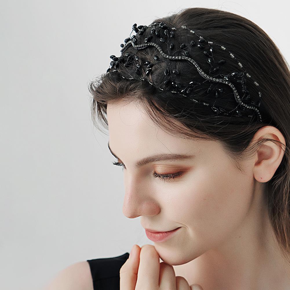 Handmade Crystal Beaded Bridal Crown Wedding Toasting Hair Accessories Wedding Headdress Mesh Bridal Headband