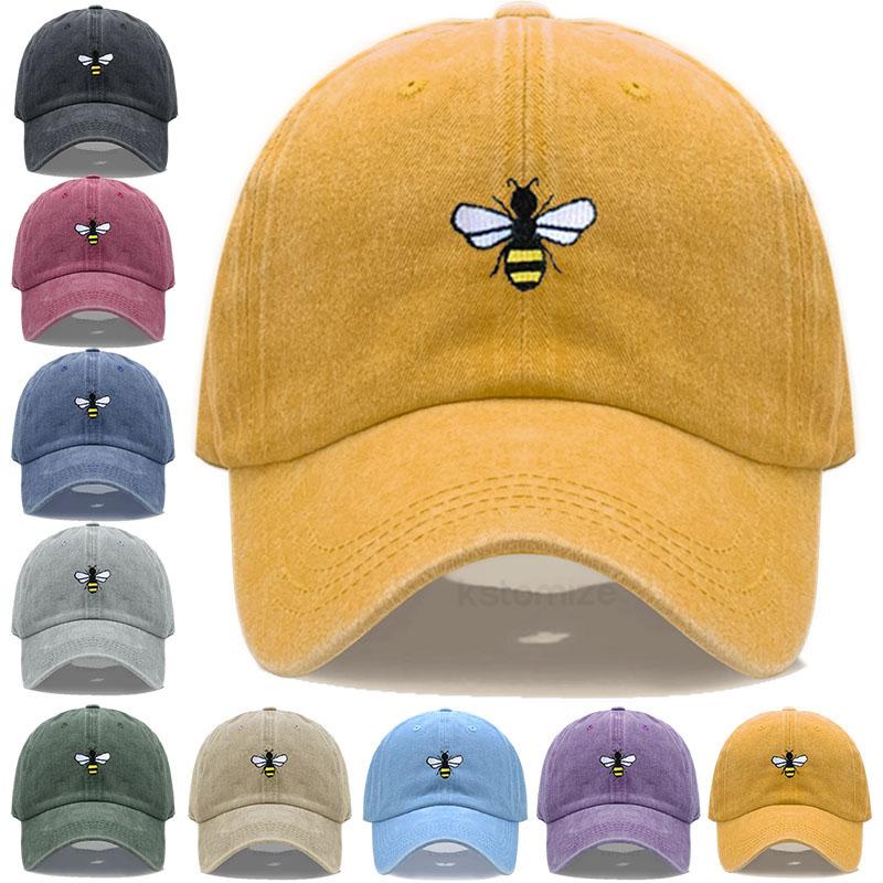 Washed Cotton Honeybee Embroidery Baseball Caps For Men Women Dad Hat Adjustable Snapback Cap Dropshipping