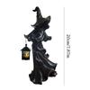 Halloween Witch Ghost Ornament Resin Horror Ambience Carrying Lights Spooky Ghost with Lantern Witch Statue Ghost Sculpture