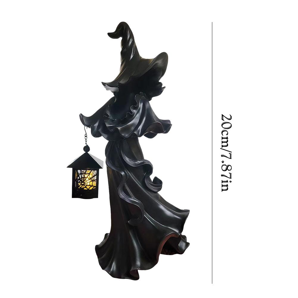 Halloween Witch Ghost Ornament Resin Horror Ambience Carrying Lights Spooky Ghost with Lantern Witch Statue Ghost Sculpture