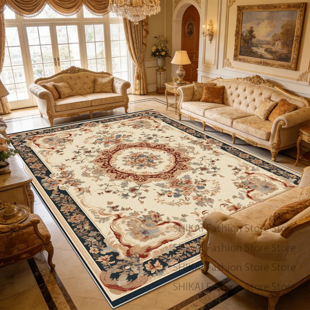 European Style Flower Beige Living Room Carpet Home Decoration Luxury Non-slip Fluffy Rug Large Size Easy Clean Soft Floor Mats