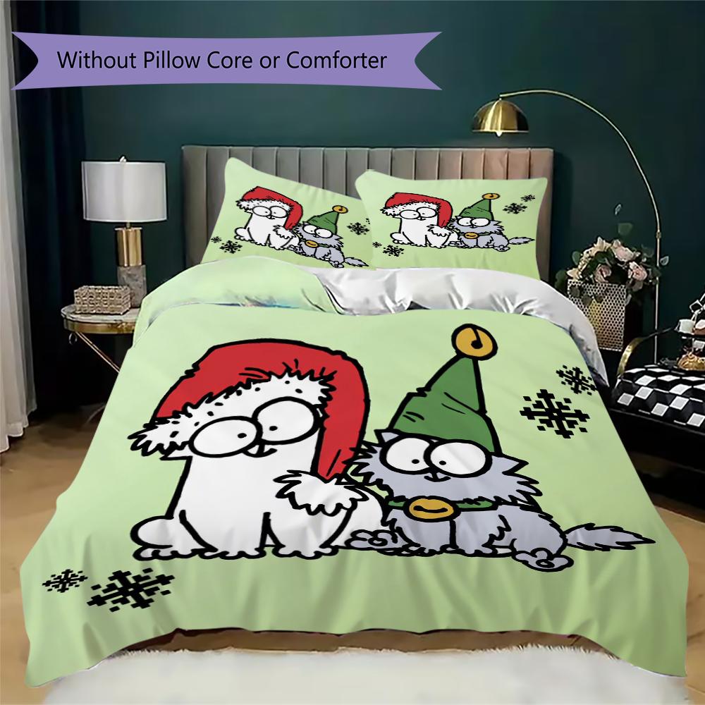 Simon's Cat Muster Bettwäsche Steppset Steppbezug Kissenbezug Heimdekoration Geburtstagsgeschenk (1 * Bettbezug + 2 * Kissenbezug ohne Füllung)