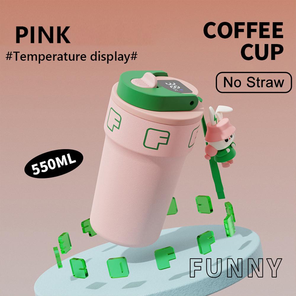 550ml Creative Coffee Cup With Doll Temperature Display Thermal Mug With Straw Stainless Steel Thermos Bottle Coffee Mug Tumbler