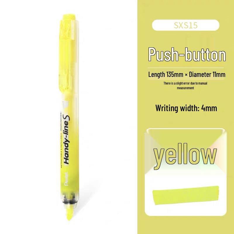 Pentel S XS15 Fluorescent Click Pen - Replaceable Core, Slanted Tip, Study Stationery Marker Slanted Tip