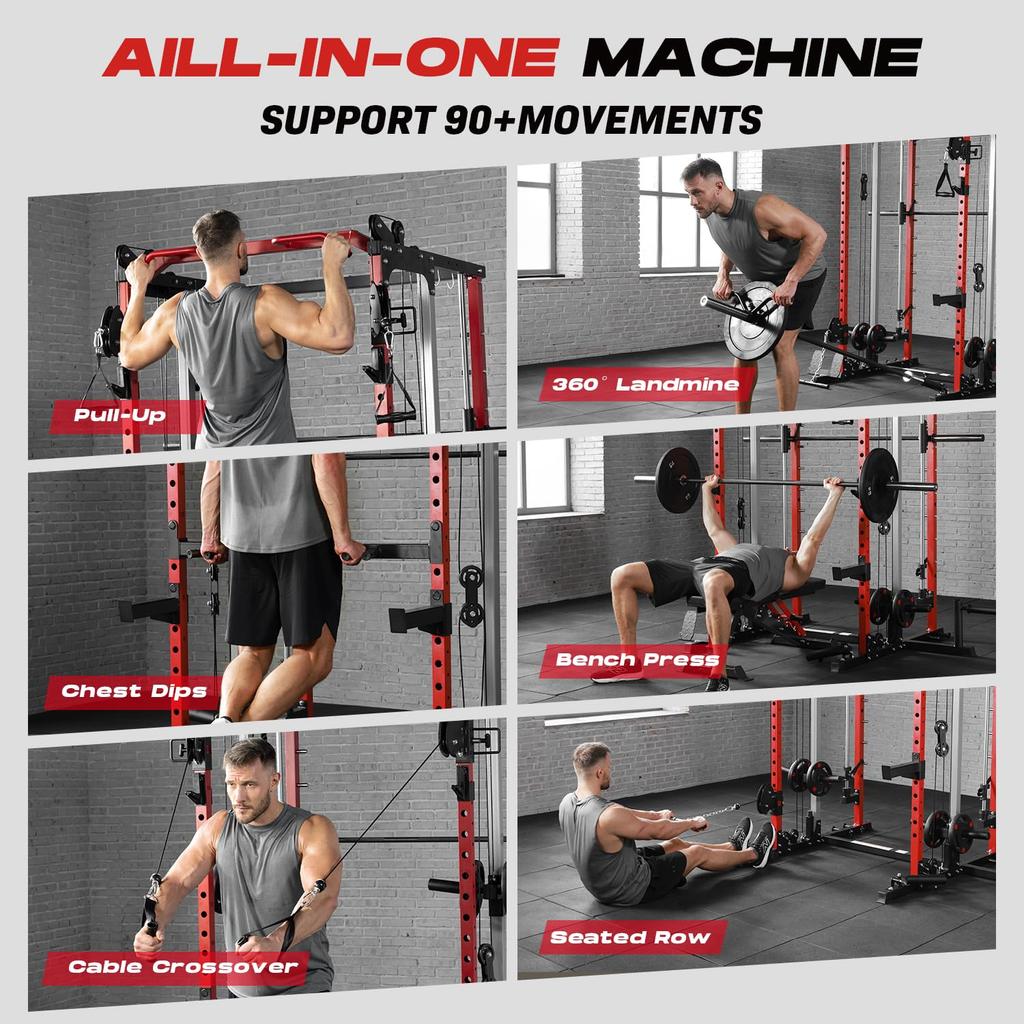 All In One Multi Function Smith Power Cage Rack With Dual Pulley Cable Crossover System For Home Gym Squat Training, Custom