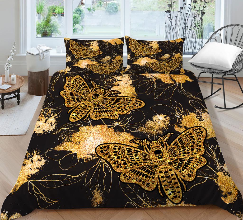 Moth Skull Digital Printing Polyester Quilt Cover Pillowcase Two Or Three Piece Set Polyester Fabric