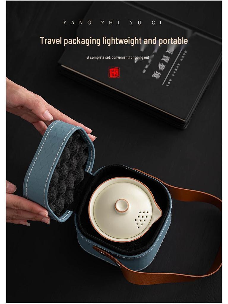Portable Ru Kiln Tea Set: Light Luxury Travel & Car-Mounted Drinkware for Camping & Business Trips