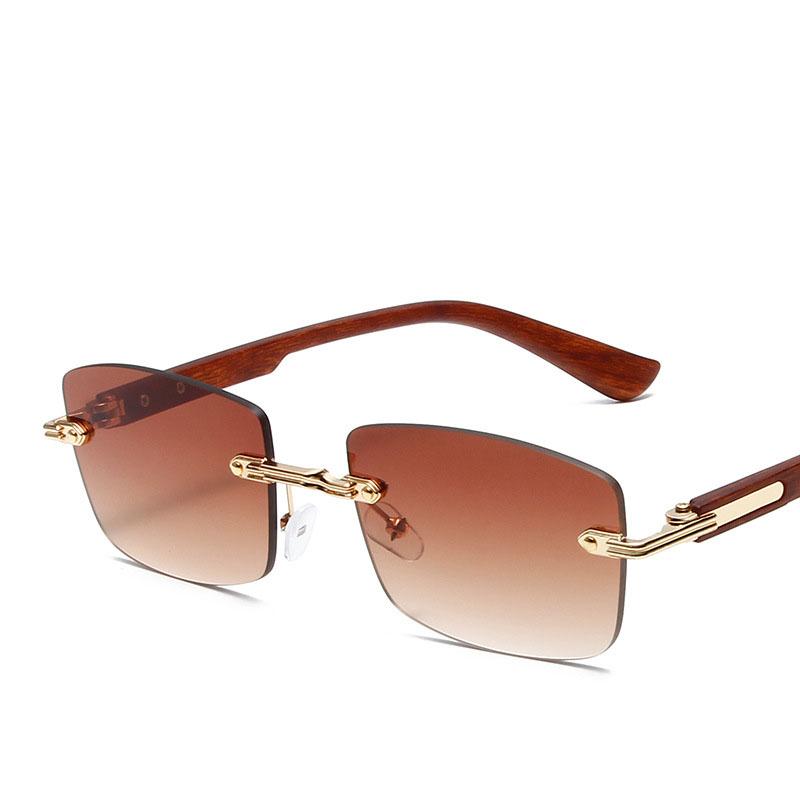 Vintage Rimless Square Sunglasses Women For Men Luxury Brand Designer Sun Glasses Punk Metal Rivet Grain Leg Eyewear Uv400