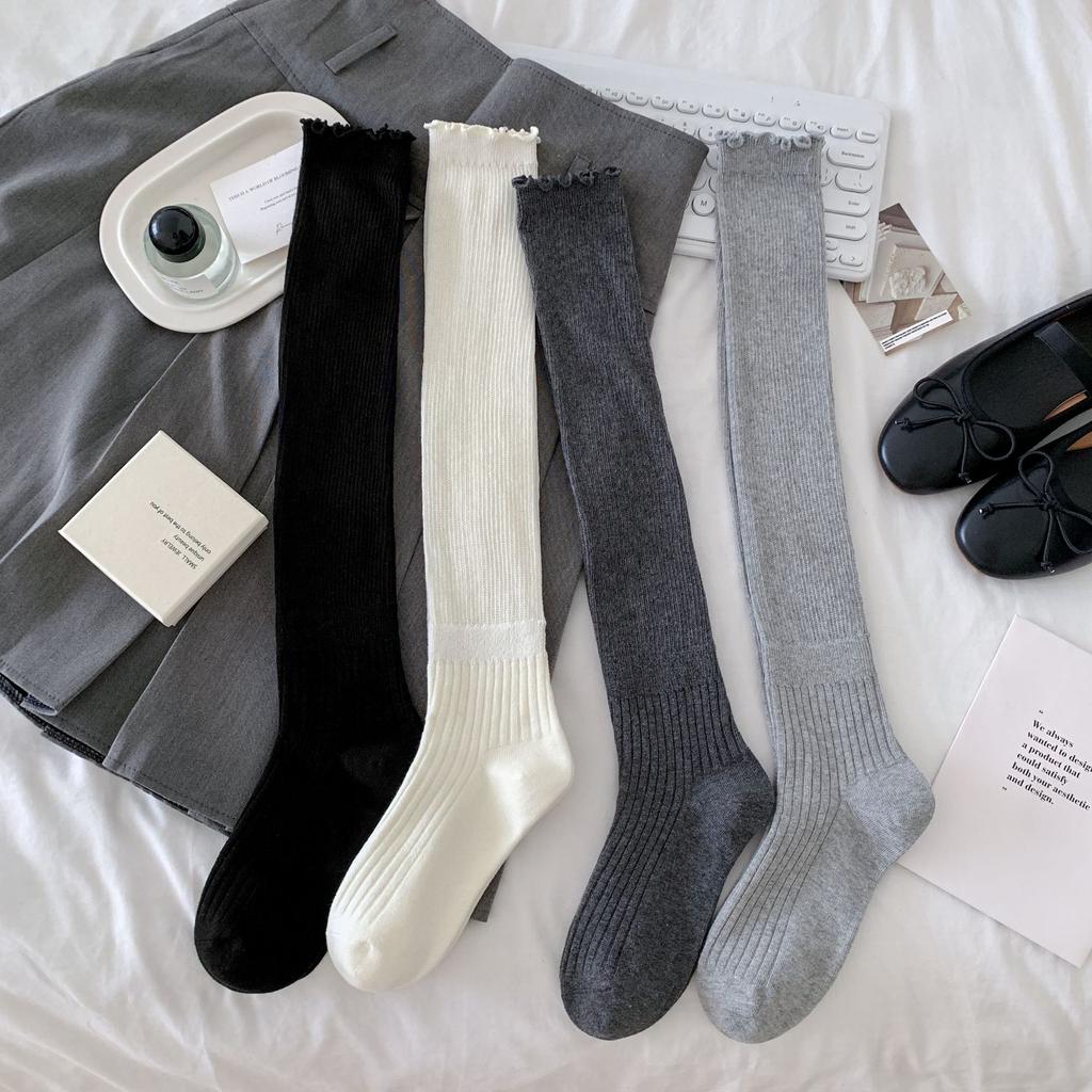 In The Early Autumn Of 2025, New Products, Fungus Edge Calf Socks, Bow Splicing, High Tube Solid Color Jk Knee Socks, Stacking Socks