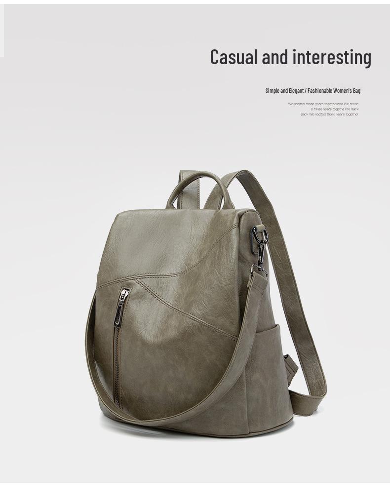 Korean Style Women's Soft Leather Anti-theft Backpack - Versatile, Large Capacity, Double Shoulder for Casual Travel, 2026 Summer
