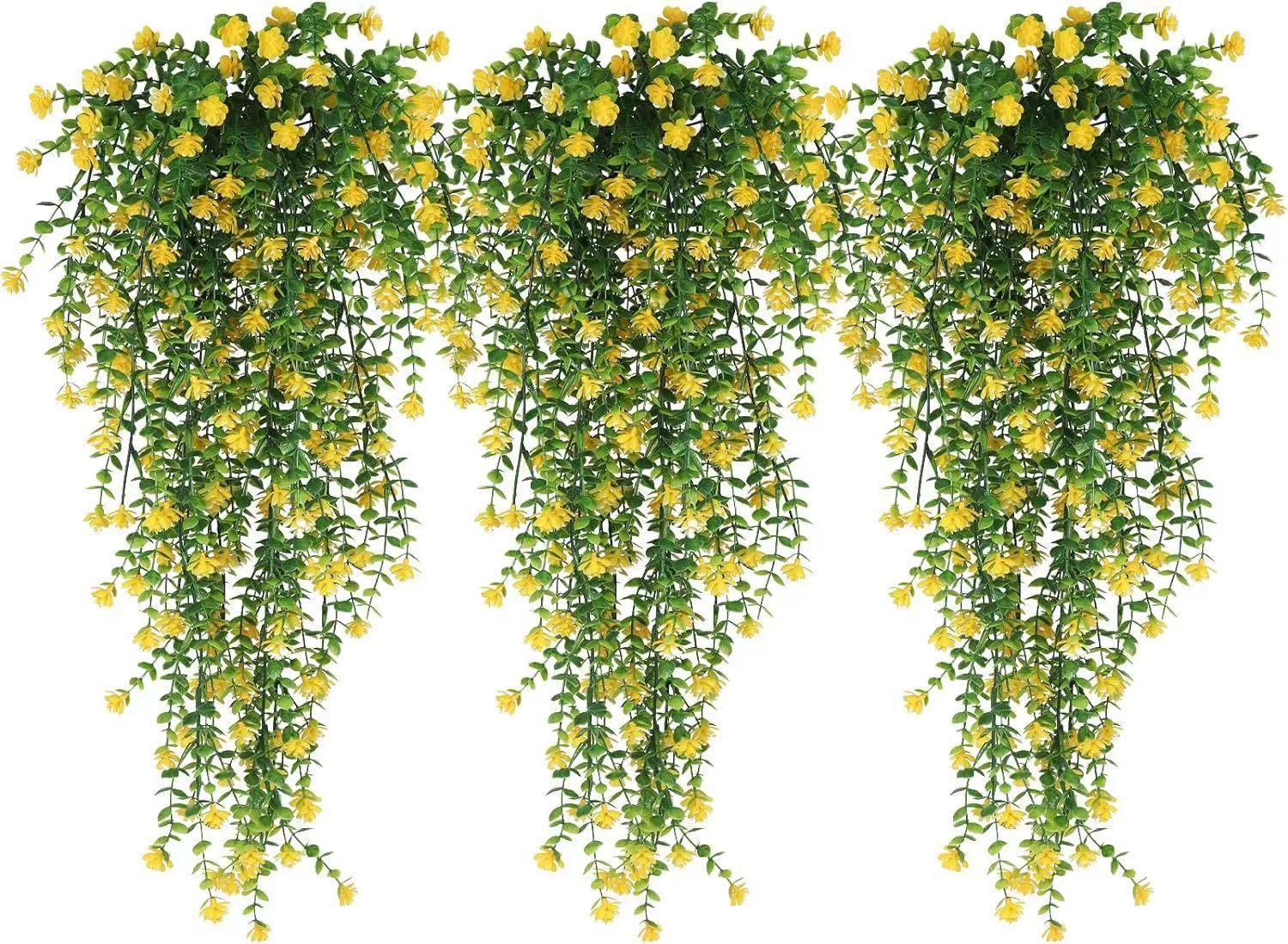3pcs Artificial Hanging Plants Fake Hanging Plant Faux Eucalyptus Leaf Greenery Vine Outdoor UV Resistant Plastic Plants