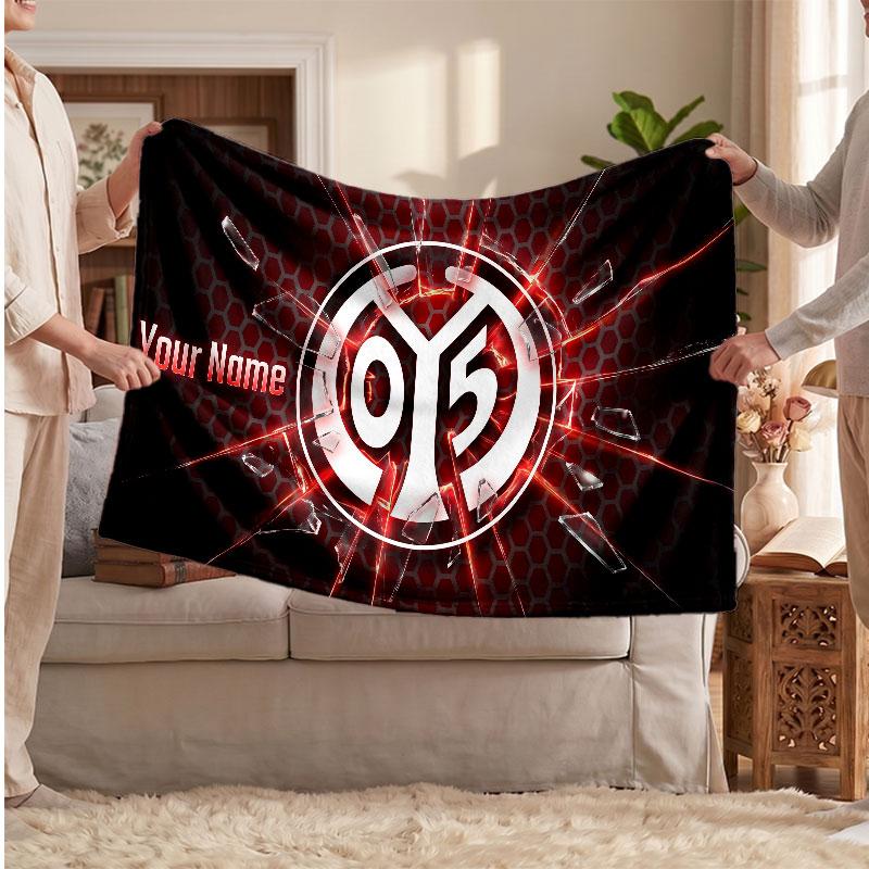 Mainz 05 Personalized Fleece Blanket With Football Logo, Custom Name Text Soft Warm Home Throw Blanket