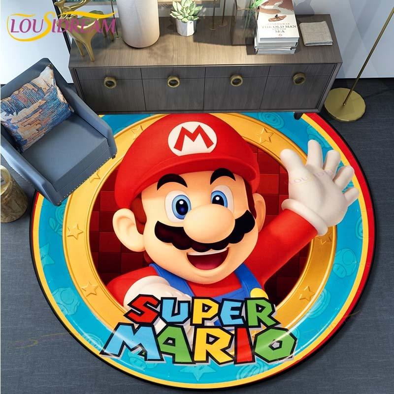 Cartoon Mario Bros Round Carpet Floor Mat Bedroom Flannel Animal Rug Anti-Slip Baby Play Mat Kids Room Decoration Mats