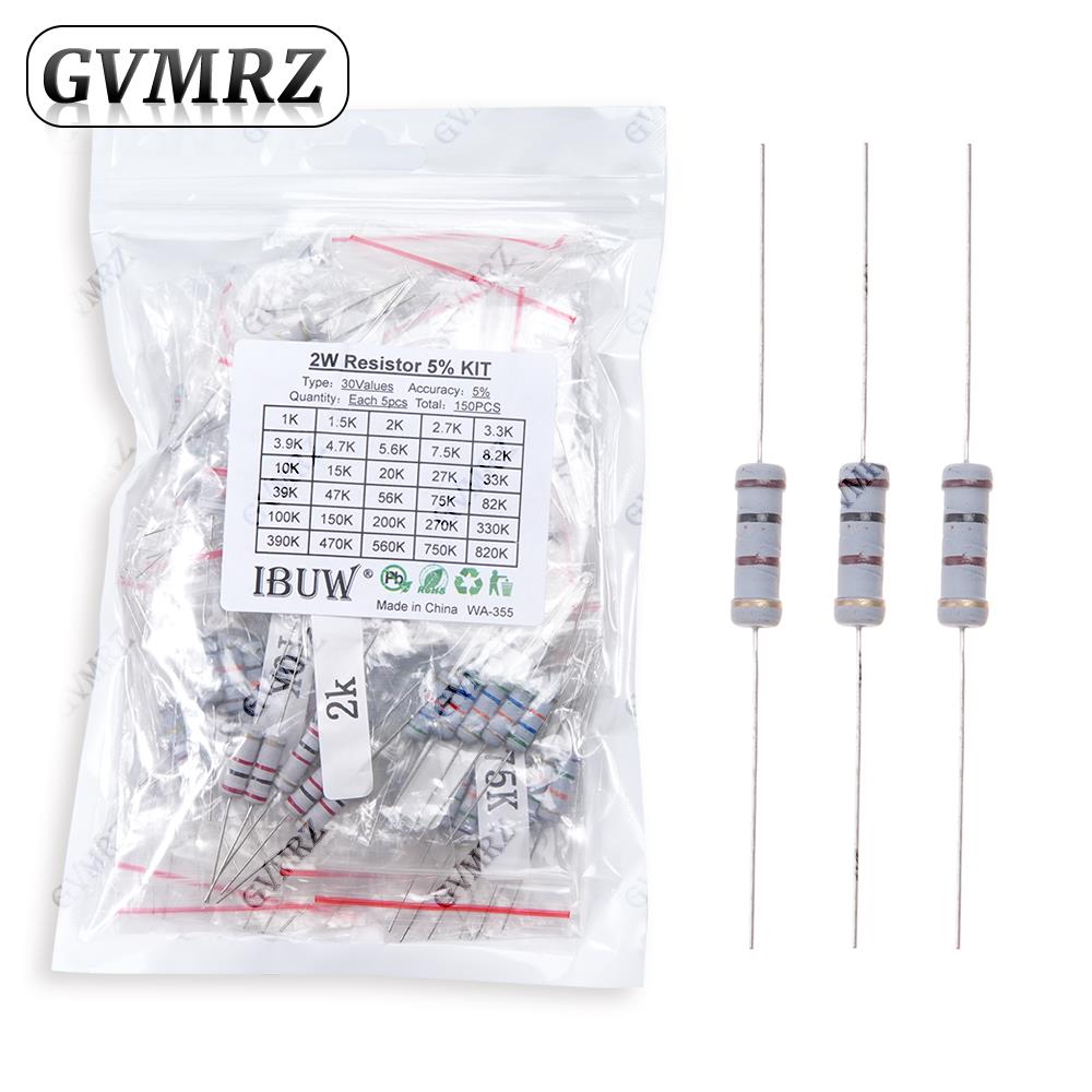 1/2W 1W 2W 3W Resistance 5% Metal Film Resistor Assortment Kit Set 30Kinds Each 5/10PCS 1R~750R 1K~820K Ohm 1R 2R 3R 4R 1K 2K 3K
