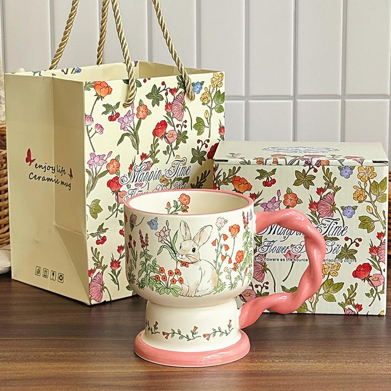 High-value Retro Oil Painting-like Ceramic Mug, High-end Coffee Cup, Girls' Birthday Gift, Practical Souvenir