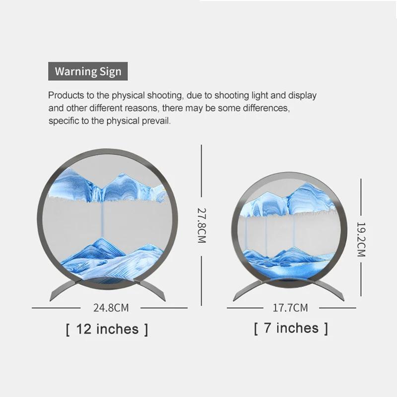 Sandscape Moving Sand Art Picture Round Glass Quicksand Hourglass Metal Base 3D Deep Sea Flowing Sand Painting Home Decor Gifts