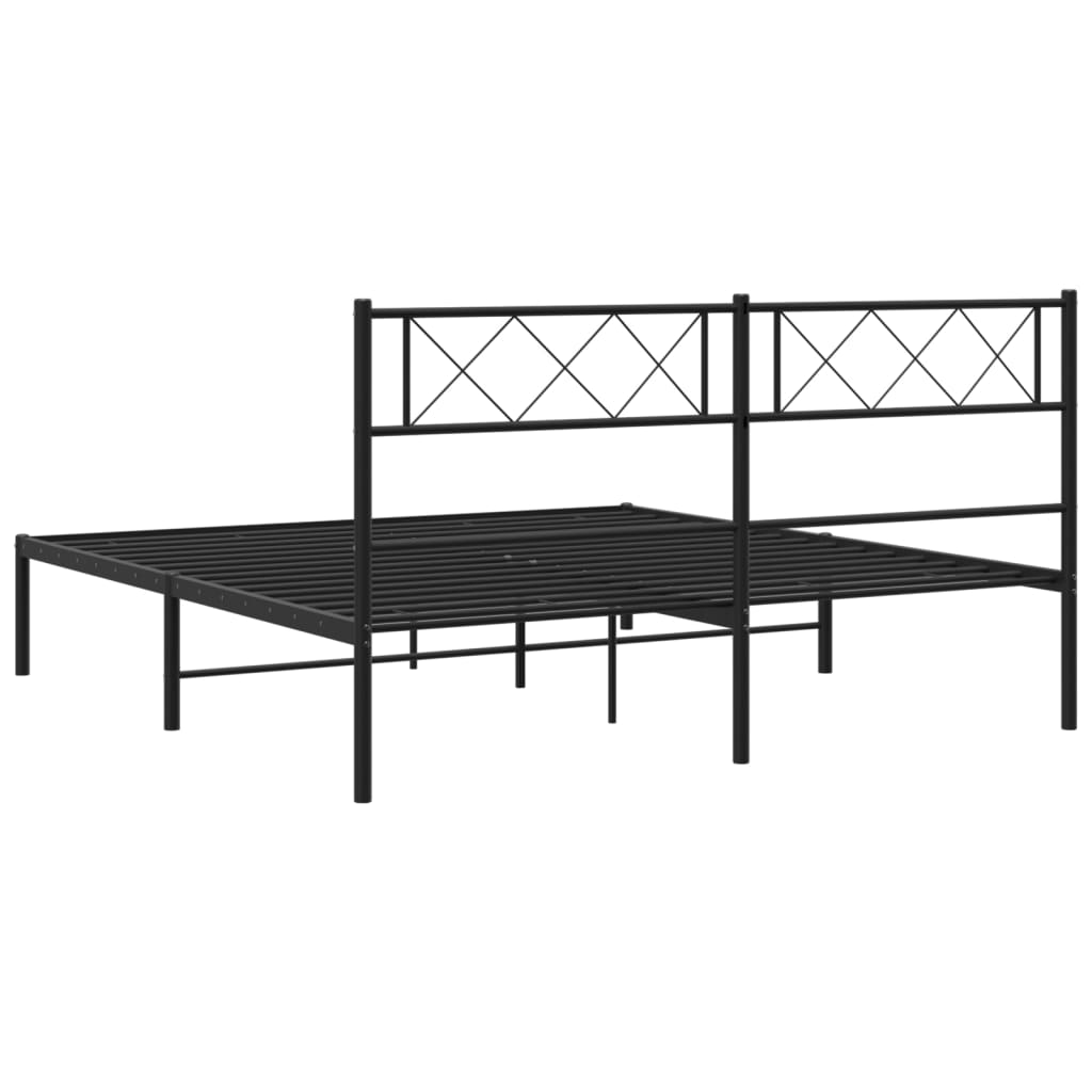 Metal Bed Frame with Headboard Black 140 X 200 Cm