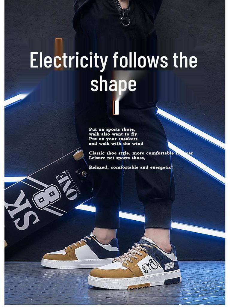 Spring Men's Breathable Canvas Sneakers: Versatile White Shoes with Thick Sole for Casual, Trendy Skating and Sports.