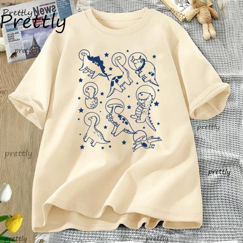 Dinos in Space T Shirt Funny Dinosaur Tshirt Men Women Oversized Graphic Vintage T Shirts Cotton Casual Round Neck T-shirt