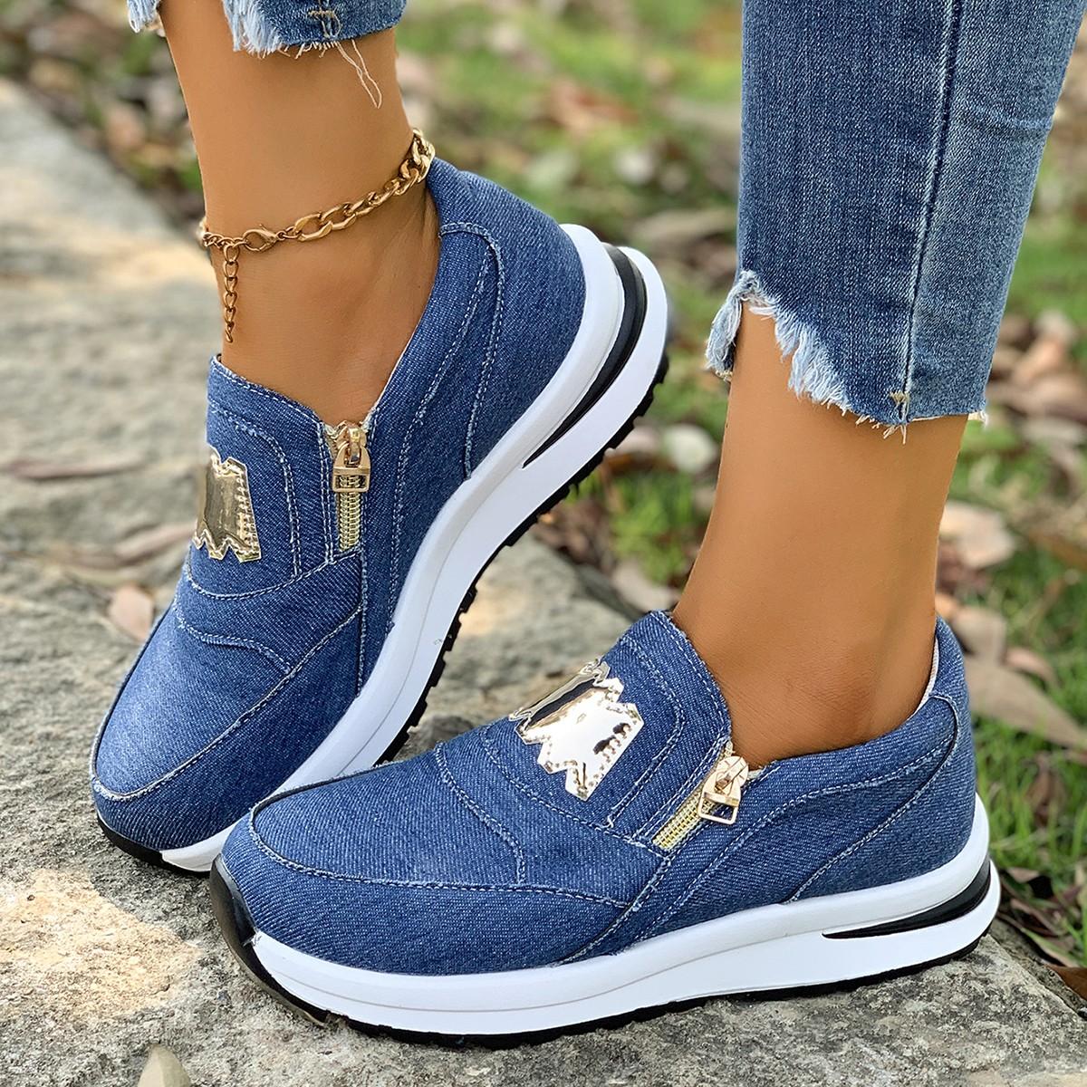 

Fashion Women Platform Sneakers 2025 New Comfortable Casual Zipper Sneakers Women Elegant Flats Shoes Woman Lightweight Vulcanize Shoes 42 синій