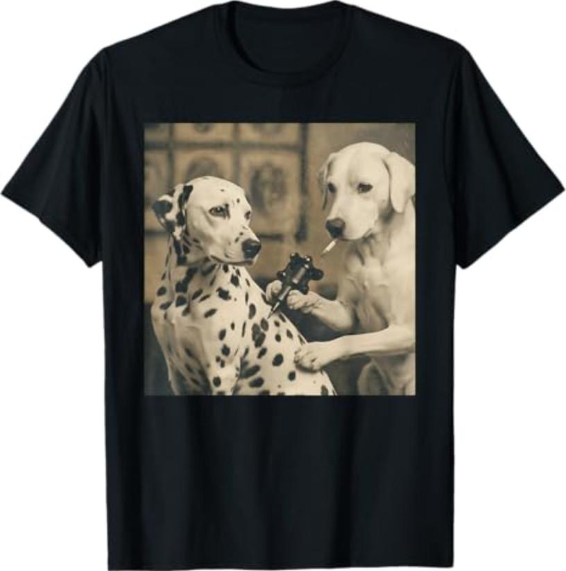 Retro Dalmatian Dog Tattoo Artist Funny Meme Graphic T-Shirt S