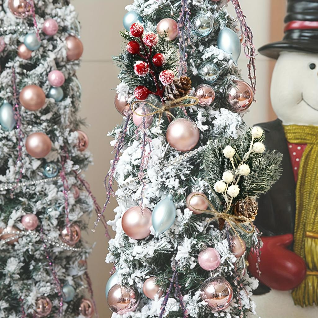 10pcs Festive Christmas Pick Bouquet - Artificial Pinecones and Berries with Rustic Twine, Plastic Floral Picks for Winter Wonderland Ambiance