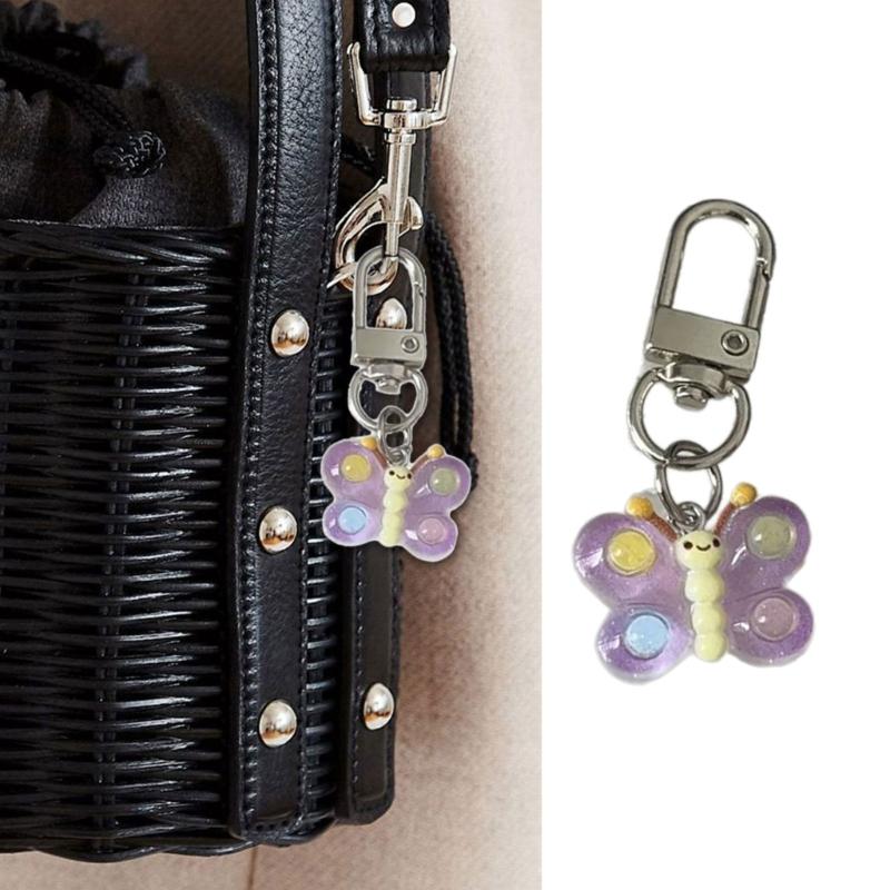 Cute Cartoon Colorful Smile Butterfly Keychain Resin Bag Charm for Women Girls Trendy Accessories for Friend