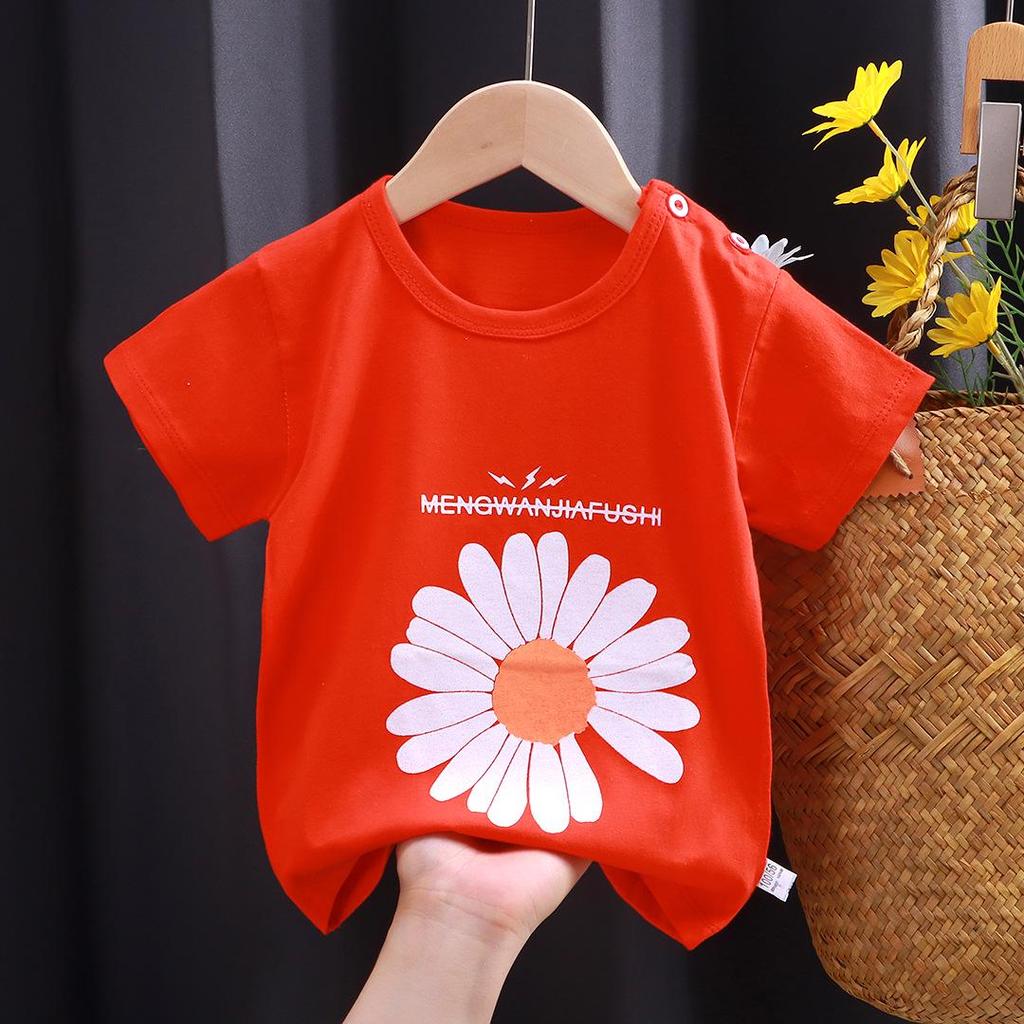 Bomulls T-shirt med tecknad figur i koreansk stil för flickor - Sommar med korta ärmar