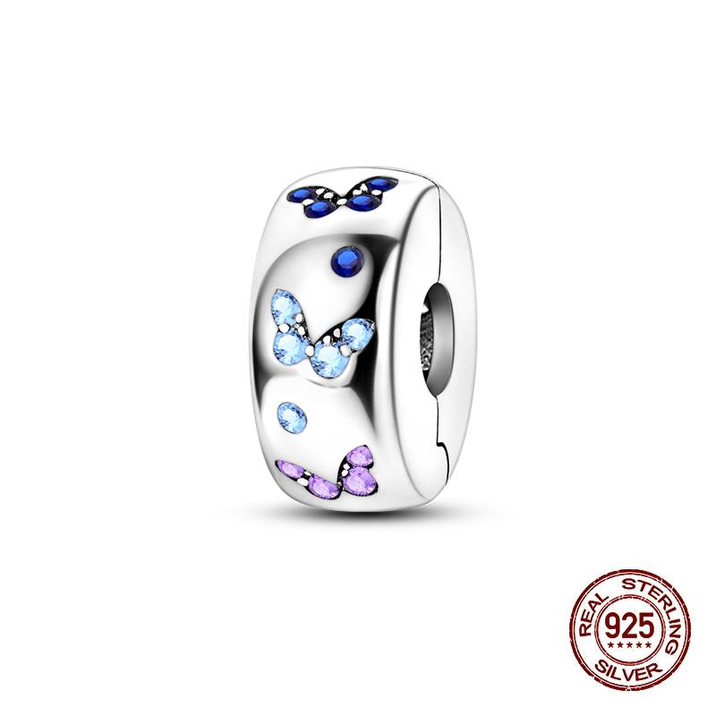 Kupferverschluss Kupfer Zirkonia Pavé Clip Charms Schmetterlingsperlen Stopper Sicherheitskette Passend für Original Armreif Schmuck C