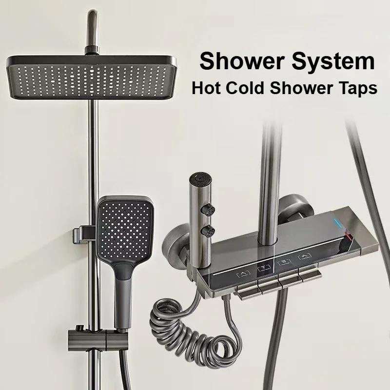 Luxury Bathroom Shower Faucet Set Digital Temperature Display with Light Shower Hot Cold Shower Mixer Taps Household Shower Set