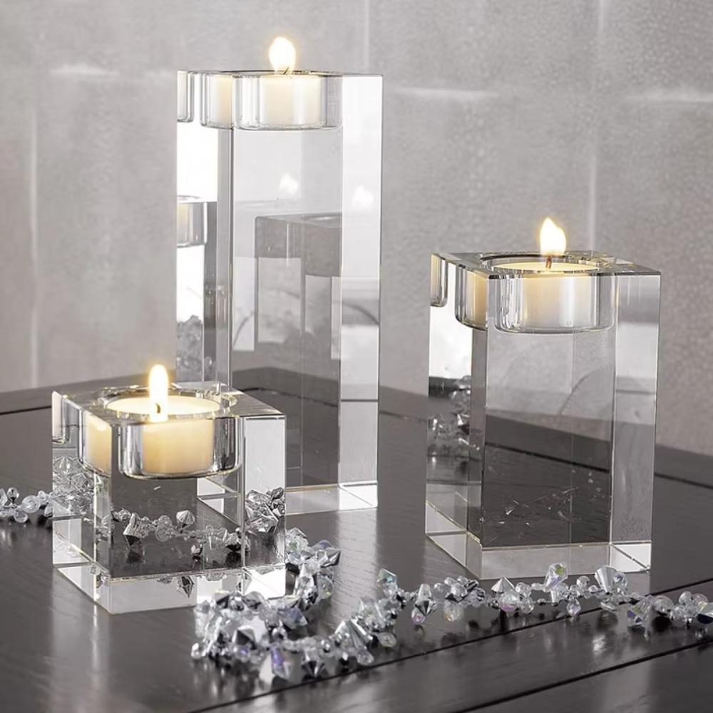 Modern Crystal Candle Holders Glass Candlestick Ornaments Creative Butter Lamp Holder  Indoor