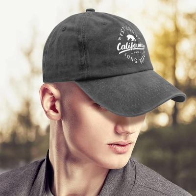 West Coast California Long Beach Hats Women Baseball Hat Pigment Black Running Hat Gifts for Dad Cool Caps