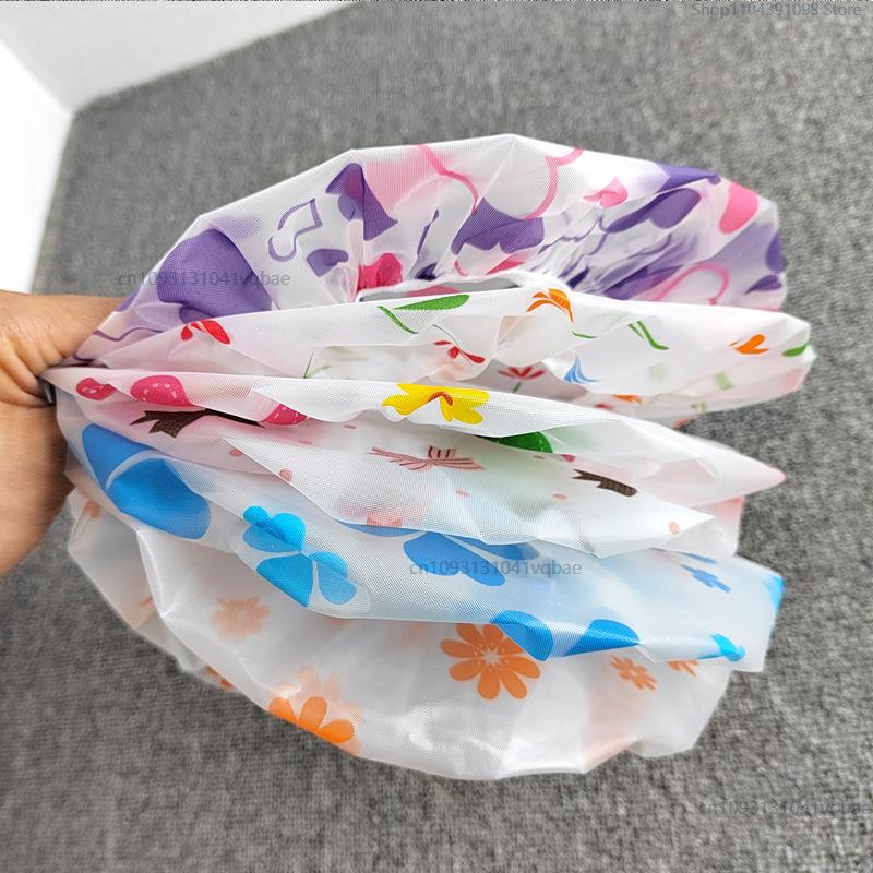 5PCS Adjustable Printed Shower Caps Waterproof and Reusable with Elastic Band For Women's Spa Salon Transparent Shower Cap