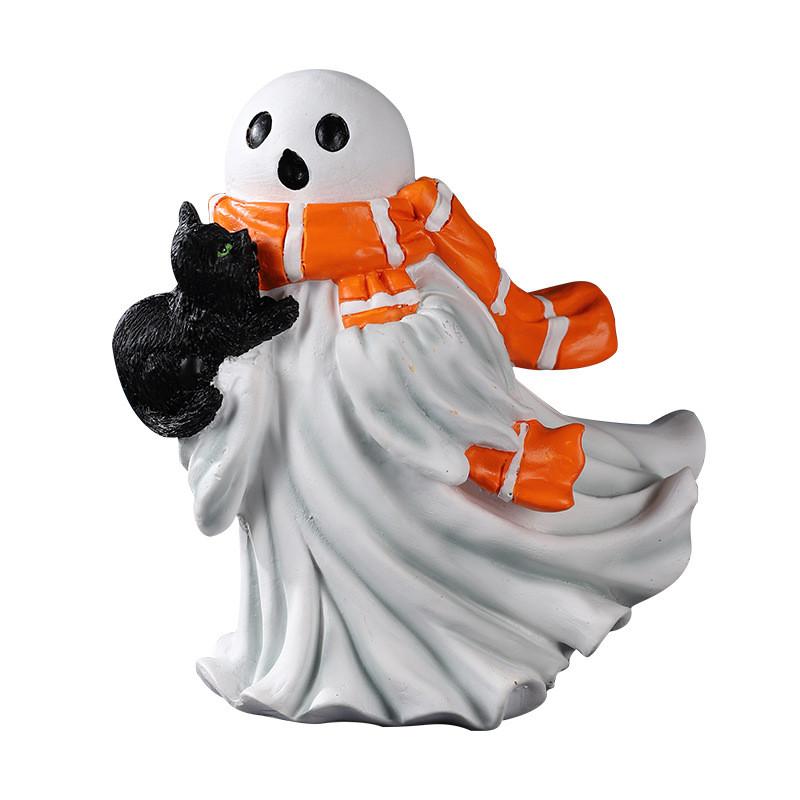 Halloween Pumpkin Ghost Statue With Resin For Party Decor And Holiday Celebrations