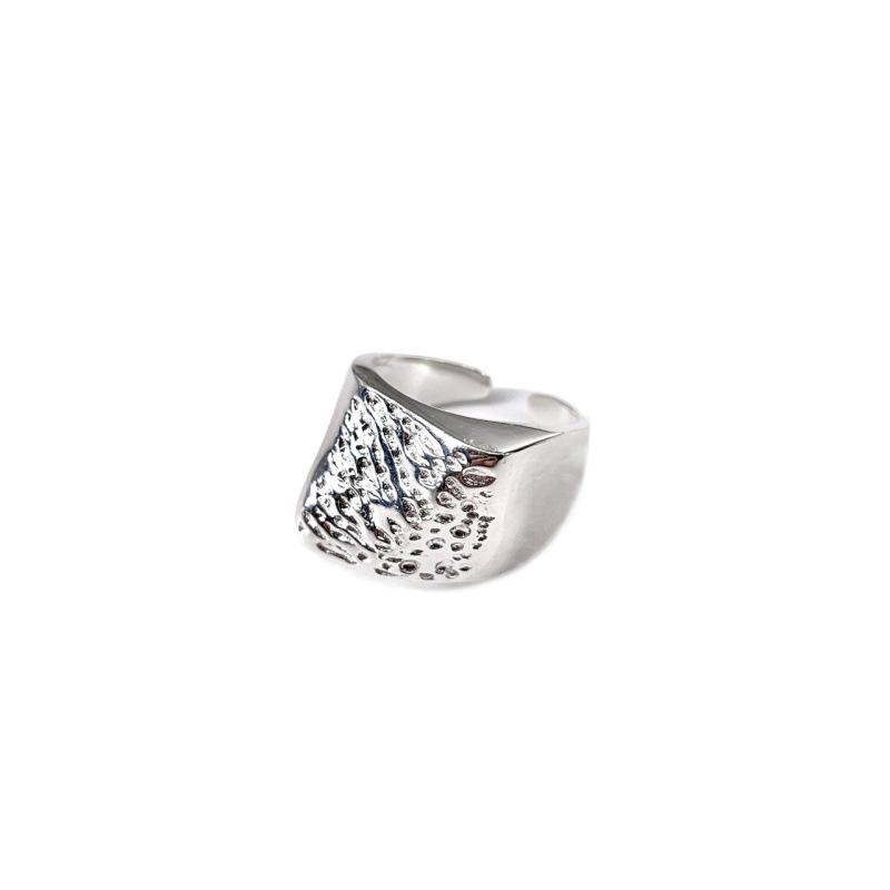 Su Chuang S925 Sterling Silver Geometric Texture Adjustable Ring for Women - High-End Open Design Open Adjustable