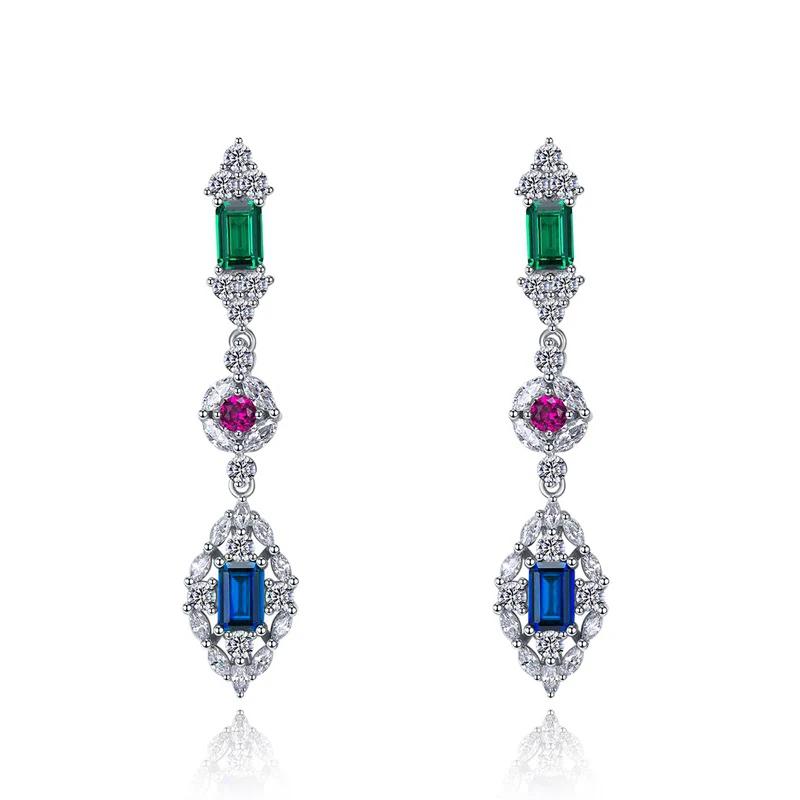 

CAOSHI Long Pendant Earrings for Women Charming Green/Red/Blue Cubic Zirconia Dance Party Accessories Wedding Luxury Zircon