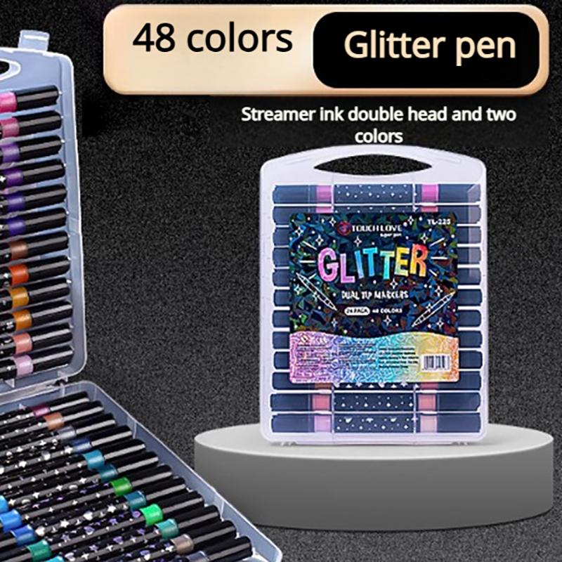 Dual-Color Glitter Pens Markers  Hand-Painted Dual-Color Brush Pens  Soft Tip  Fade-Resistant Pearl Glitter Pens 12-Pack/24-Pack