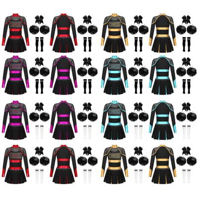 Fantasia de líder de torcida infantil, uniforme de torcida de halloween, vestido com pompons e meias, carnaval, festa, vestido extravagante