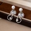 Elegant French Chic Zircon Pearl Earrings Women Dual-Wear Front Back Design Sterling Post Geometric Shape