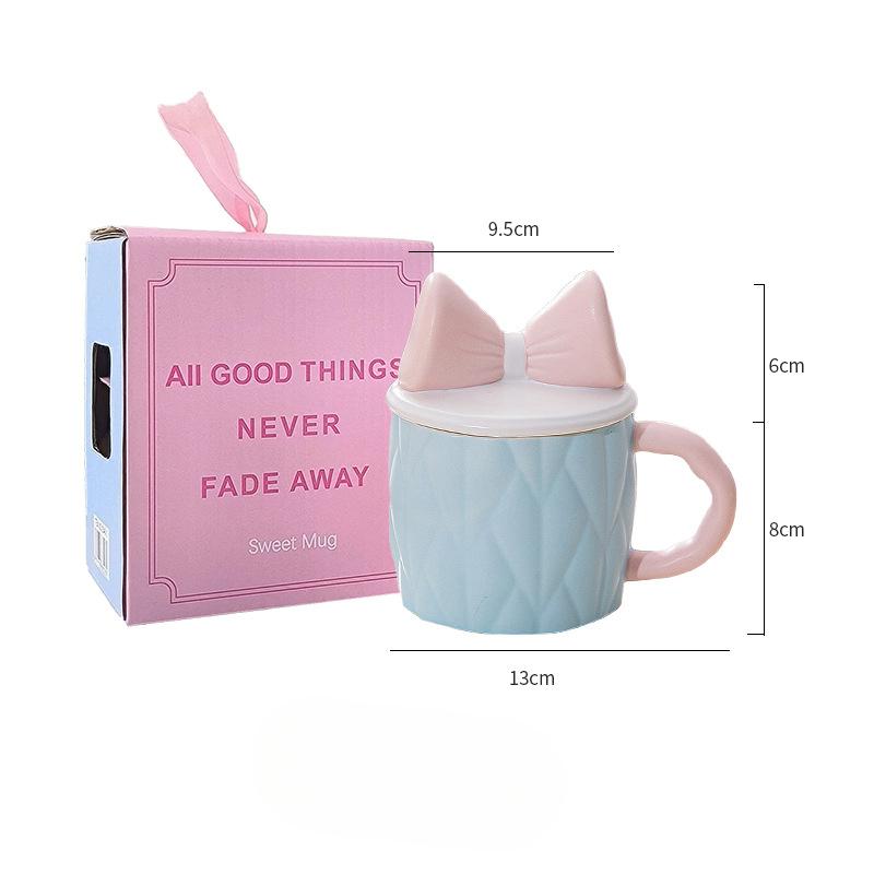 Matte Schleife Tasse Stil Keramiktasse Hochwertige Tasse mit Deckel Wasserbecher Geschenkbox für beste Freundin Tasse