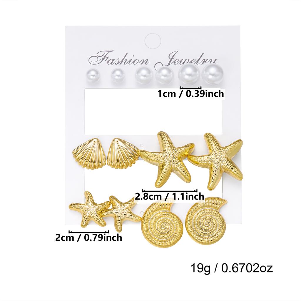 Summer CCB Starfish Seashell Conch Stud Earrings Set for Women Gold Color Star Geometric Earrings Trendy Seaside Beach Jewelry