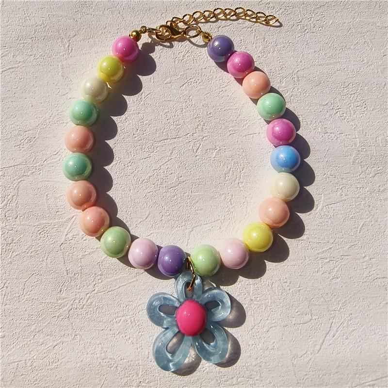 Handmade Color Beaded Pet Necklace Cute Flower Accessories Acrylic Cat and Dog Accessories Princess Style Decorative Collar