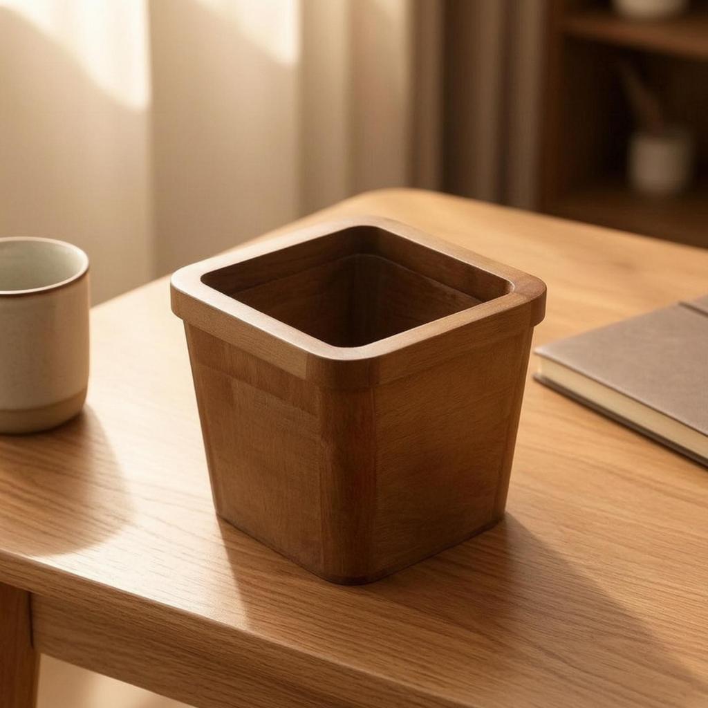 Desktop Trash in areaSaving Wooden Can Compact Desk Wastebasket for Office, Vanity, Bedside