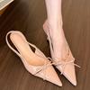 Spitze Zehenpartie Schleife Flacher Ausschnitt Hohe Absätze Damen Frühling Neu Sanft Hinten Offener Riemen Stiletto Sandalen