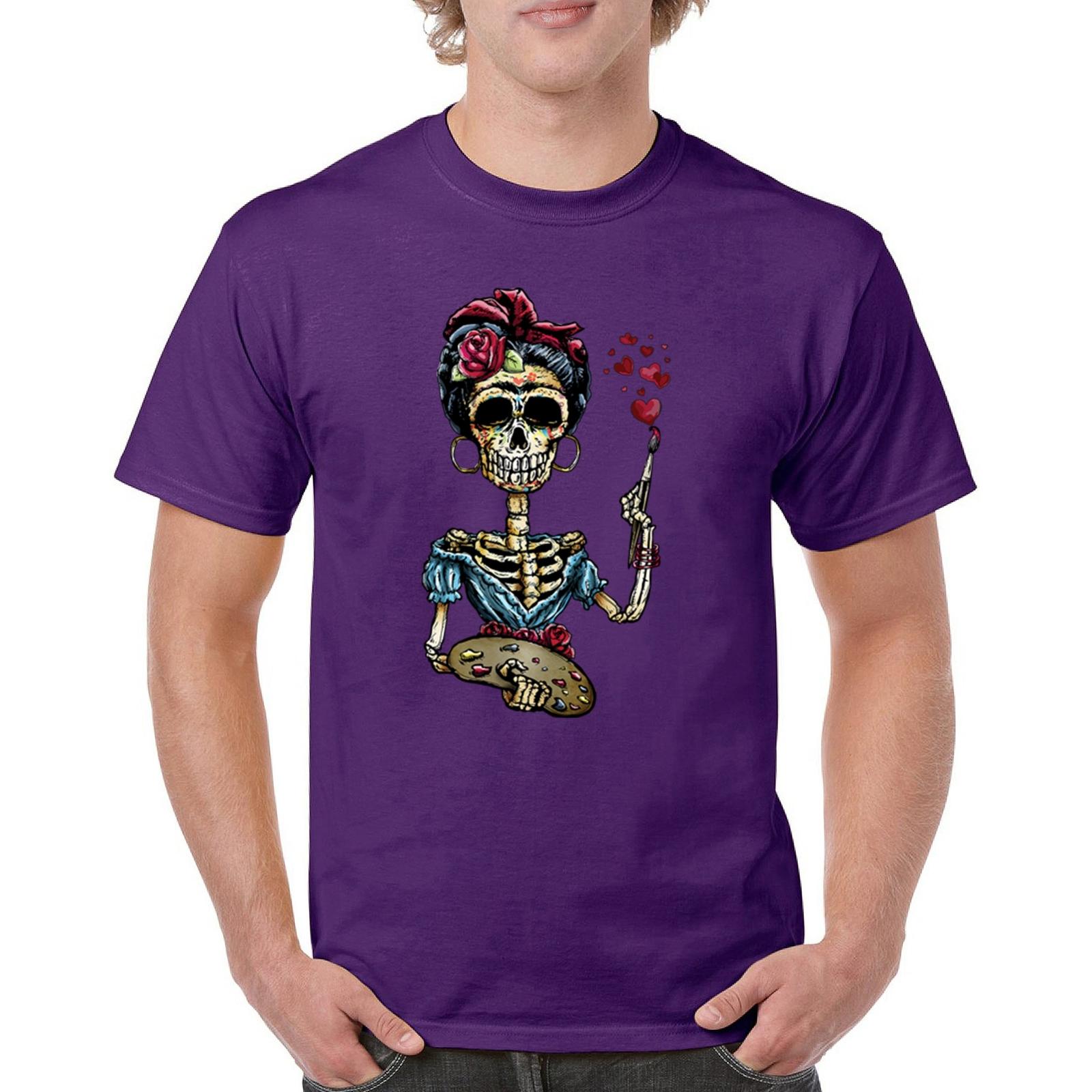 Frida Kahlo Sugar Skull T-shirt Calavera Mexican Day of the Dead Men s Tee S