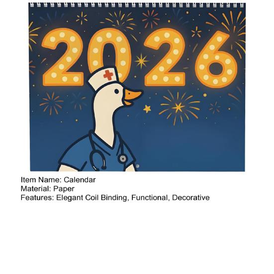 Nurse Goose Wall Calendar 2026 12-Month Themed Design Daily Events Organizer Coil Binding Thick Paper Desk Calendar for Daily Planning
